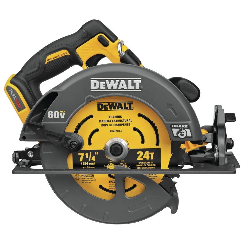 DeWALT DCS578B FLEXVOLT Sierra circular con freno 7-1/4" 60V - Alimentación batería ion de litio